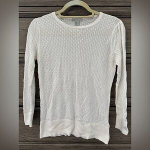 H&M Ivory Pointelle Sweater EUC Puff Sleeve Viscose Cream Crewneck Cable Knit